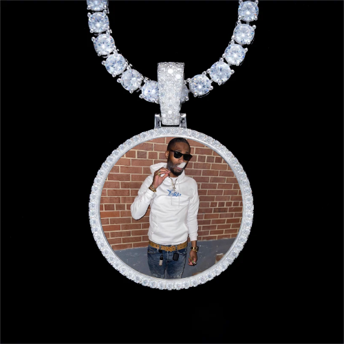 925S & VVS Moissanite 3D Circle Custom Picture Pendant