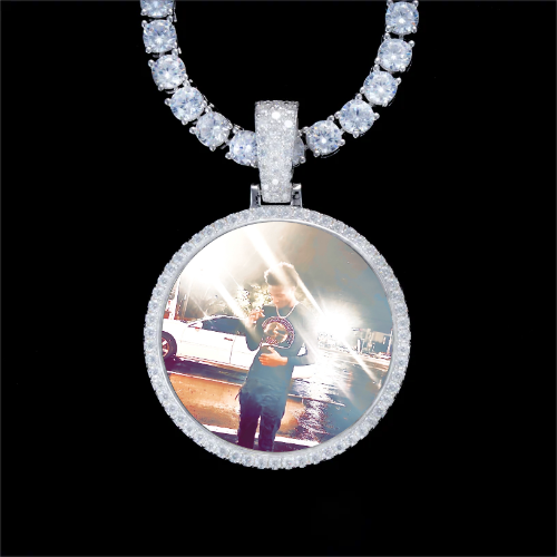 925S & VVS Moissanite 3D Circle Custom Picture Pendant
