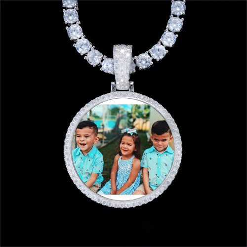 925S & VVS Moissanite 3D Circle Custom Picture Pendant