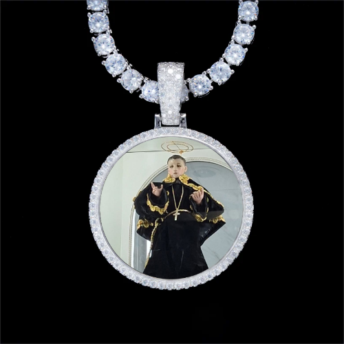 925S & VVS Moissanite 3D Circle Custom Picture Pendant