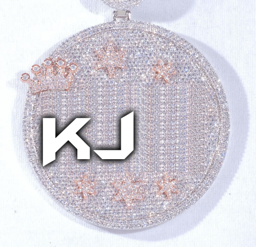 CUSTOM LETTER NECKLACE 3D BIG CROWN DISC