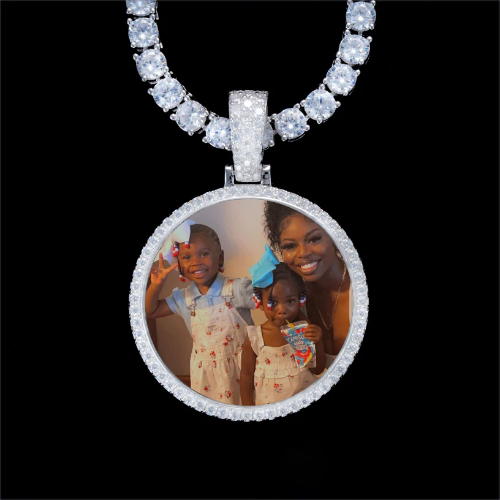 925S & VVS Moissanite 3D Circle Custom Picture Pendant