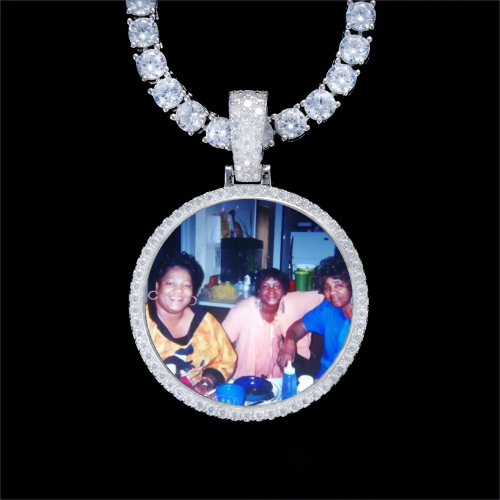 925S & VVS Moissanite 3D Circle Custom Picture Pendant