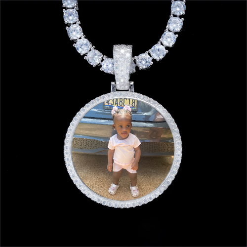 925S & VVS Moissanite 3D Circle Custom Picture Pendant