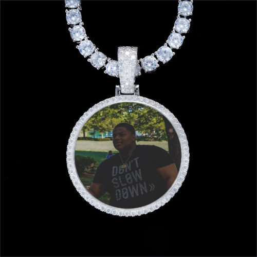 925S & VVS Moissanite 3D Circle Custom Picture Pendant