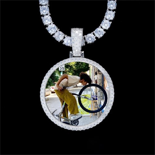 925S & VVS Moissanite 3D Circle Custom Picture Pendant