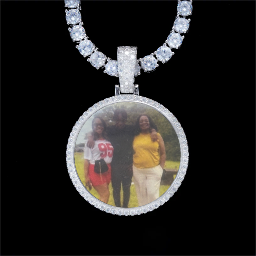 925S & VVS Moissanite 3D Circle Custom Picture Pendant