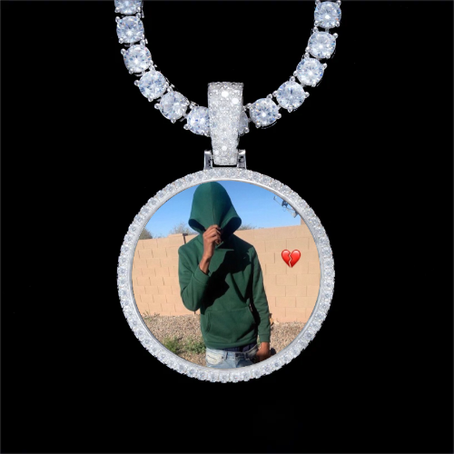 925S & VVS Moissanite 3D Circle Custom Picture Pendant
