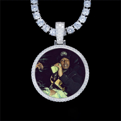925S & VVS Moissanite 3D Circle Custom Picture Pendant