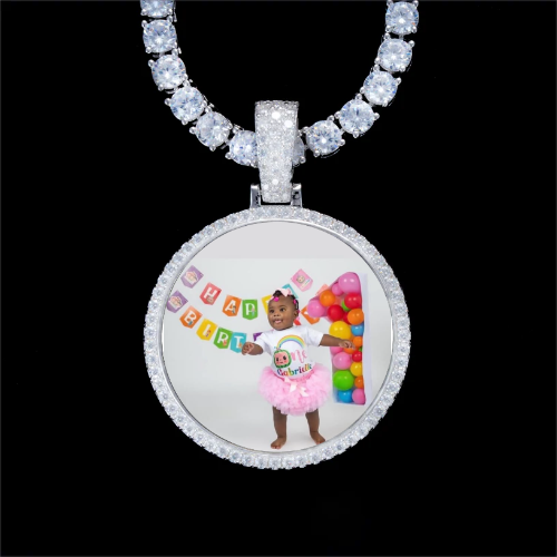 925S & VVS Moissanite 3D Circle Custom Picture Pendant