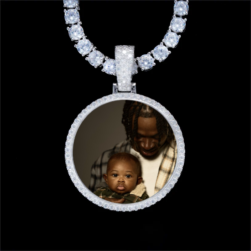 925S & VVS Moissanite 3D Circle Custom Picture Pendant