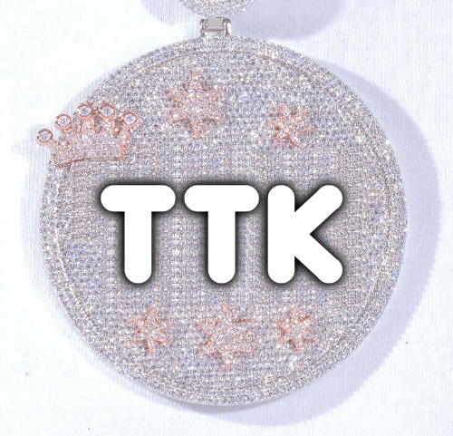 CUSTOM LETTER NECKLACE 3D BIG CROWN DISC