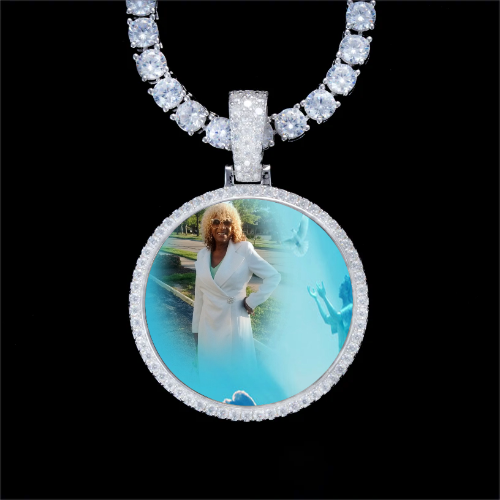 925S & VVS Moissanite 3D Circle Custom Picture Pendant