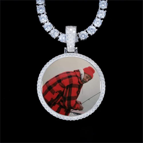 925S & VVS Moissanite 3D Circle Custom Picture Pendant