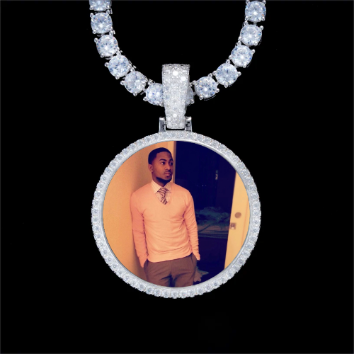 925S & VVS Moissanite 3D Circle Custom Picture Pendant