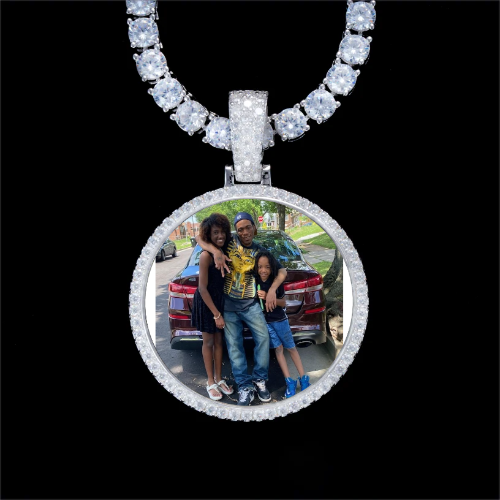 925S & VVS Moissanite 3D Circle Custom Picture Pendant