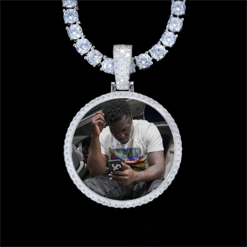 925S & VVS Moissanite 3D Circle Custom Picture Pendant
