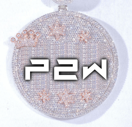 CUSTOM LETTER NECKLACE 3D BIG CROWN DISC