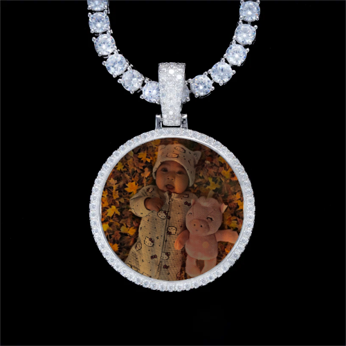 925S & VVS Moissanite 3D Circle Custom Picture Pendant