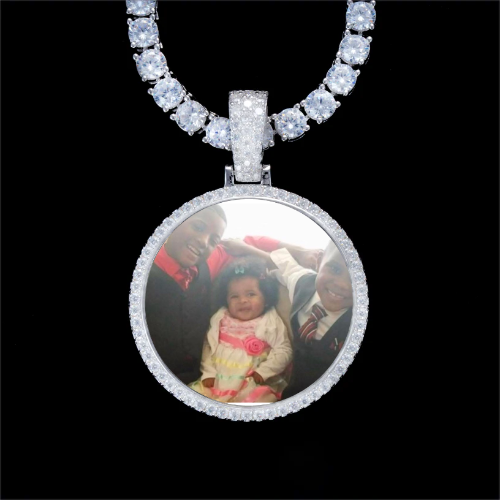 925S & VVS Moissanite 3D Circle Custom Picture Pendant