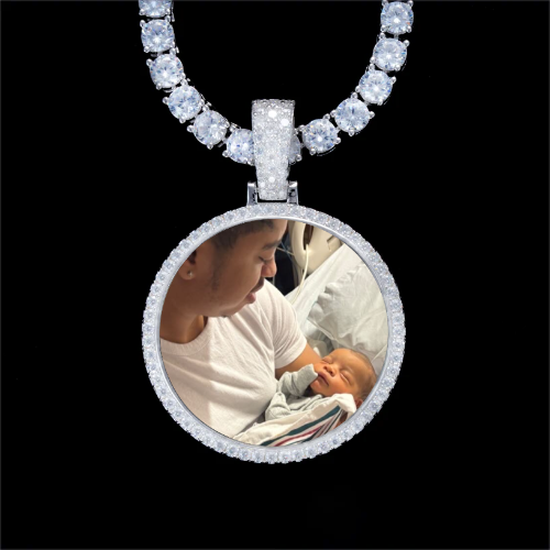 925S & VVS Moissanite 3D Circle Custom Picture Pendant