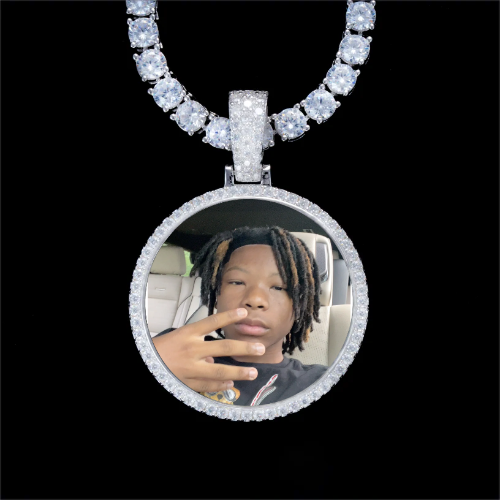 925S & VVS Moissanite 3D Circle Custom Picture Pendant