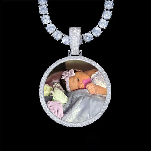 925S & VVS Moissanite 3D Circle Custom Picture Pendant