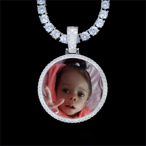 925S & VVS Moissanite 3D Circle Custom Picture Pendant
