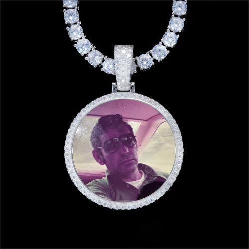 925S & VVS Moissanite 3D Circle Custom Picture Pendant