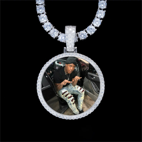 925S & VVS Moissanite 3D Circle Custom Picture Pendant