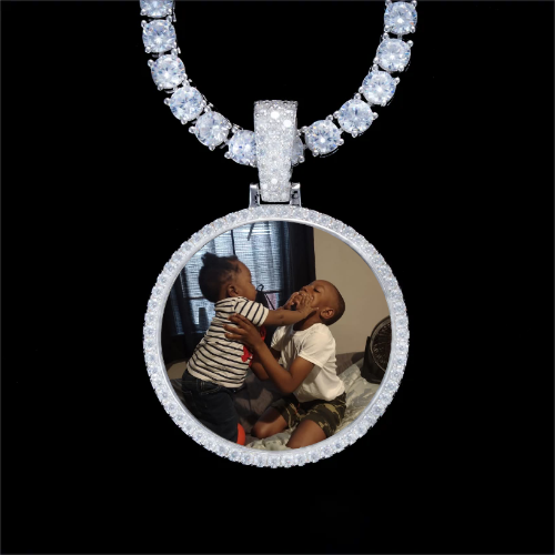 925S & VVS Moissanite 3D Circle Custom Picture Pendant