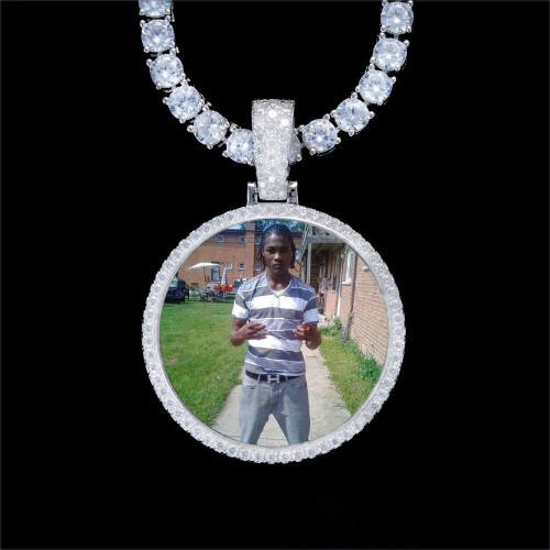 925S & VVS Moissanite 3D Circle Custom Picture Pendant