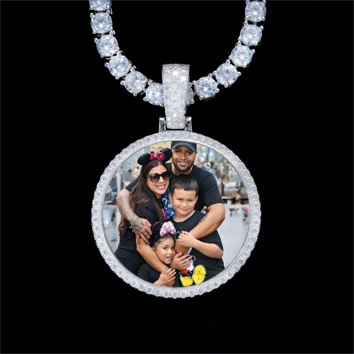 925S & VVS Moissanite 3D Circle Custom Picture Pendant