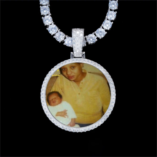 925S & VVS Moissanite 3D Circle Custom Picture Pendant