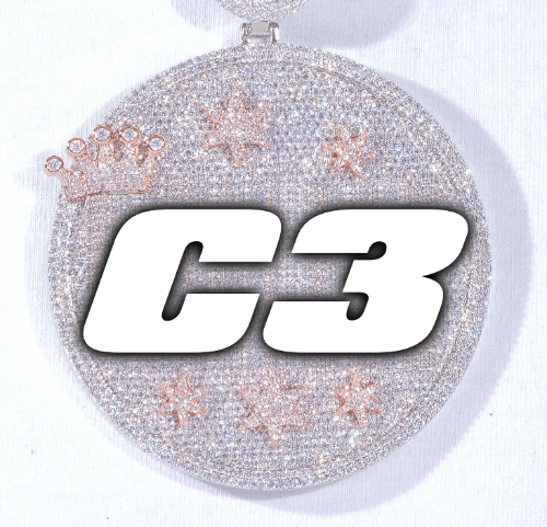 CUSTOM LETTER NECKLACE 3D BIG CROWN DISC