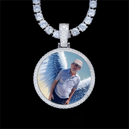 925S & VVS Moissanite 3D Circle Custom Picture Pendant
