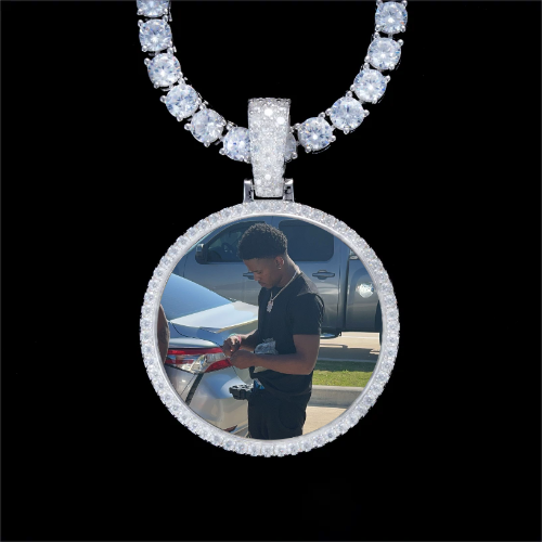925S & VVS Moissanite 3D Circle Custom Picture Pendant