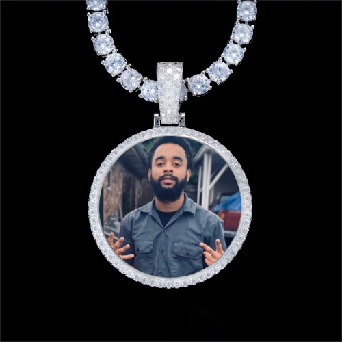 925S & VVS Moissanite 3D Circle Custom Picture Pendant
