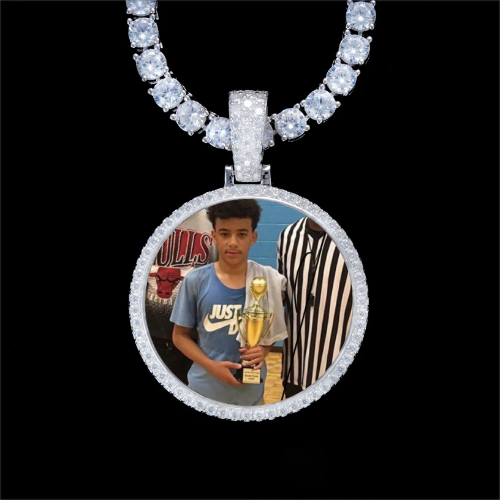 925S & VVS Moissanite 3D Circle Custom Picture Pendant