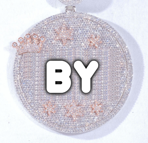 CUSTOM LETTER NECKLACE 3D BIG CROWN DISC