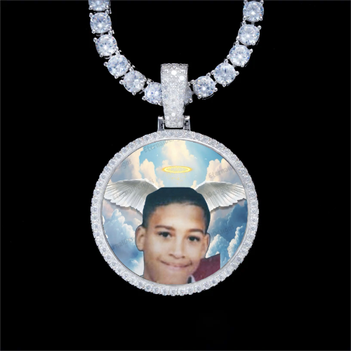 925S & VVS Moissanite 3D Circle Custom Picture Pendant