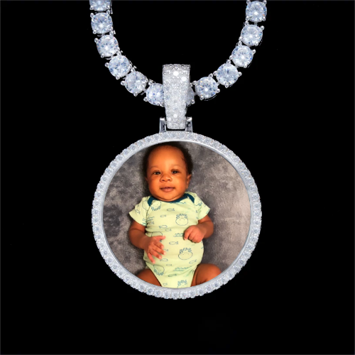 925S & VVS Moissanite 3D Circle Custom Picture Pendant