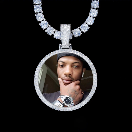 925S & VVS Moissanite 3D Circle Custom Picture Pendant