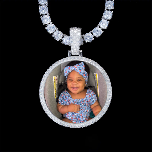 925S & VVS Moissanite 3D Circle Custom Picture Pendant