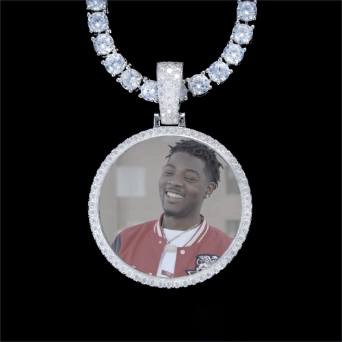 925S & VVS Moissanite 3D Circle Custom Picture Pendant