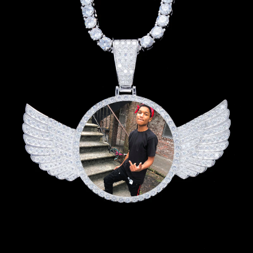 925S & VVS Moissanite 3D Wing Custom Picture Pendant
