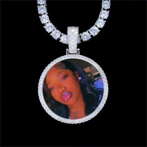 925S & VVS Moissanite 3D Circle Custom Picture Pendant