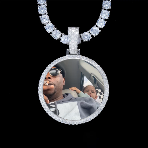 925S & VVS Moissanite 3D Circle Custom Picture Pendant