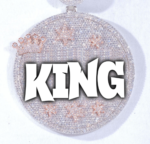 CUSTOM LETTER NECKLACE 3D BIG CROWN DISC