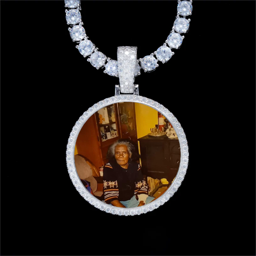 925S & VVS Moissanite 3D Circle Custom Picture Pendant